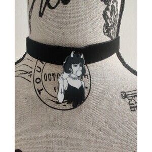 Devil witchy Goth girl Middle Finger "F You" Hand crafted velvet choker necklace
